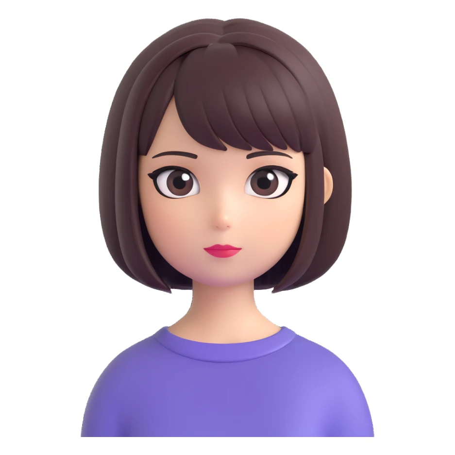 Make the alt-girl look like Samsung Sam, with a cute expression, bob haircut, drawn eyeliner, only the head and hair, no neck, keep background transparent in 3D emoji style. sticker