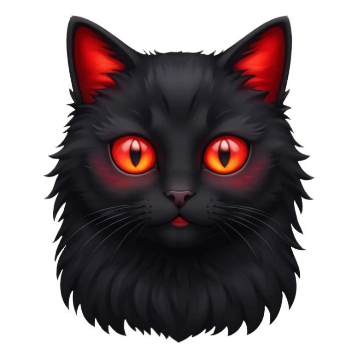 fluffy black cat with red glowing eyes sticker