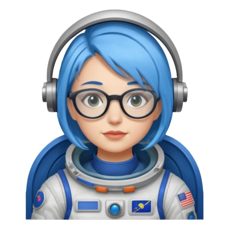 Female astronaut with blue hair, wear glasses, non helmet sticker