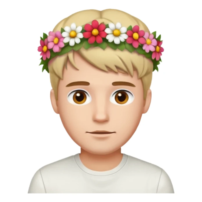 Man with flower crown and white shirt, half body sticker
