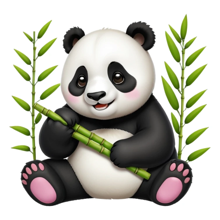 Chengdu Giant Panda Research Base with cute panda, simplified emoji style with bold outlines and bright colors, cartoon style panda with bamboo sticker