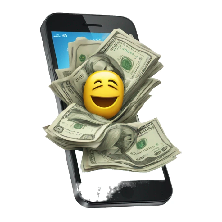 phone with money bursting out of the screen sticker