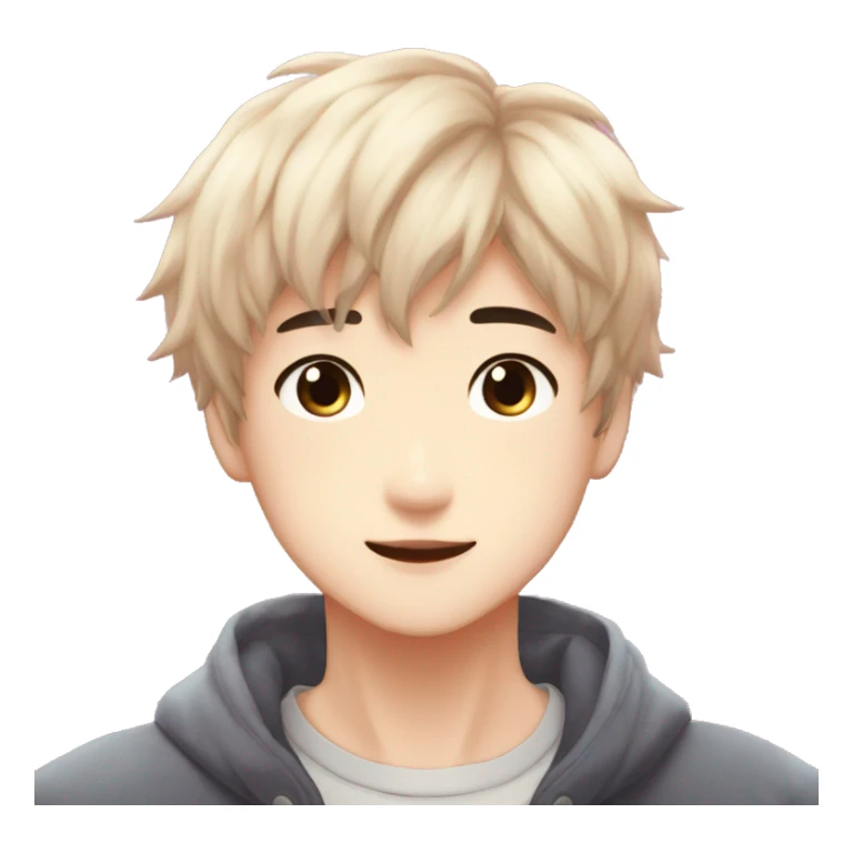 Gorgeous bright sparkly romantic Asian anime gentle man with blushing face aesthetic trending style outside sticker