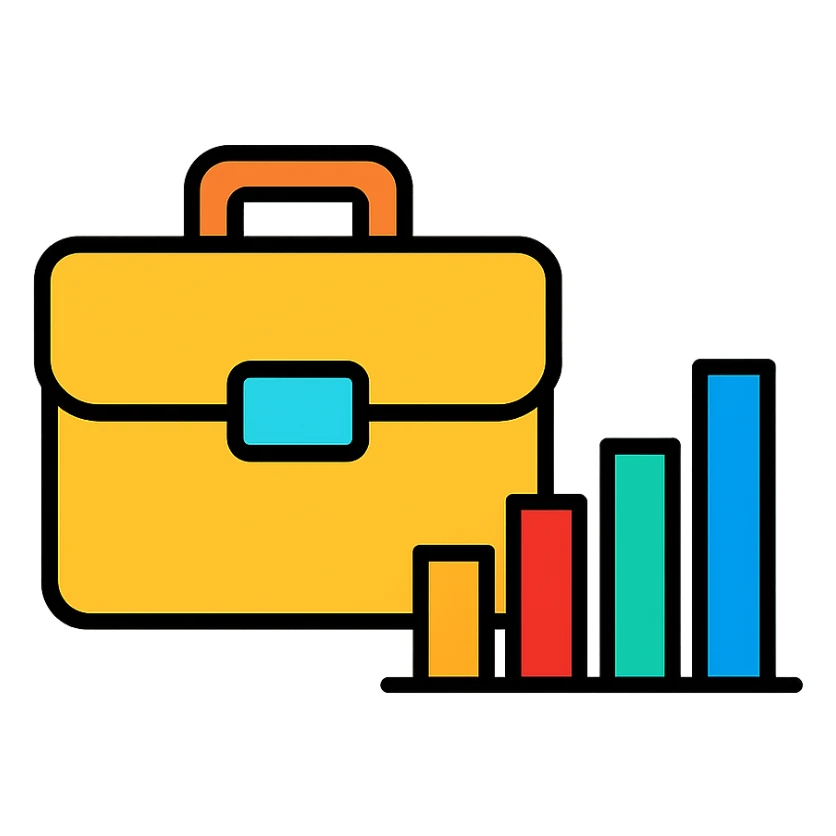 financial department icon, corporate style, with briefcase and bar graph sticker