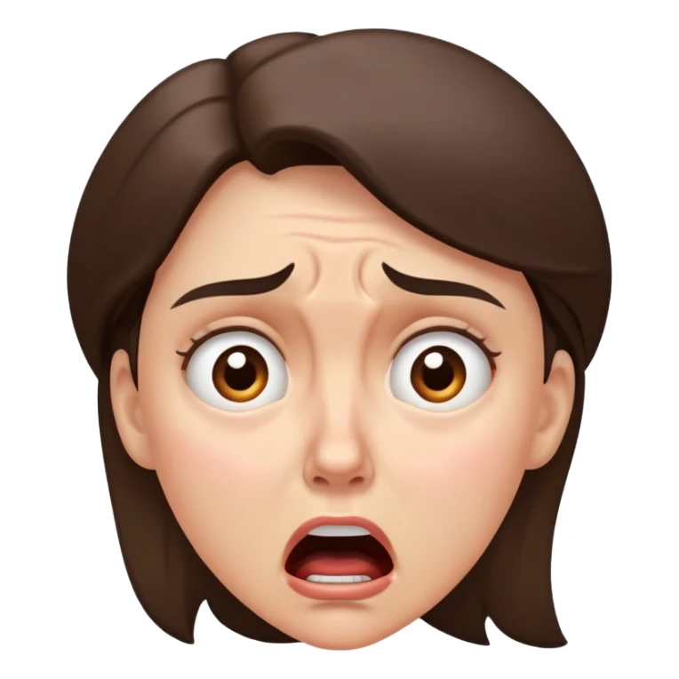 Woman with distraught expression, worried eyes, furrowed brow, mouth open in distress sticker