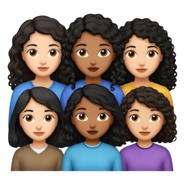 Three girls, one medium skin tone and with short black straight hair, other one with dusky skin tone and black long curly hair, and other girl with dusky skin tone and long wavy black hair  sticker