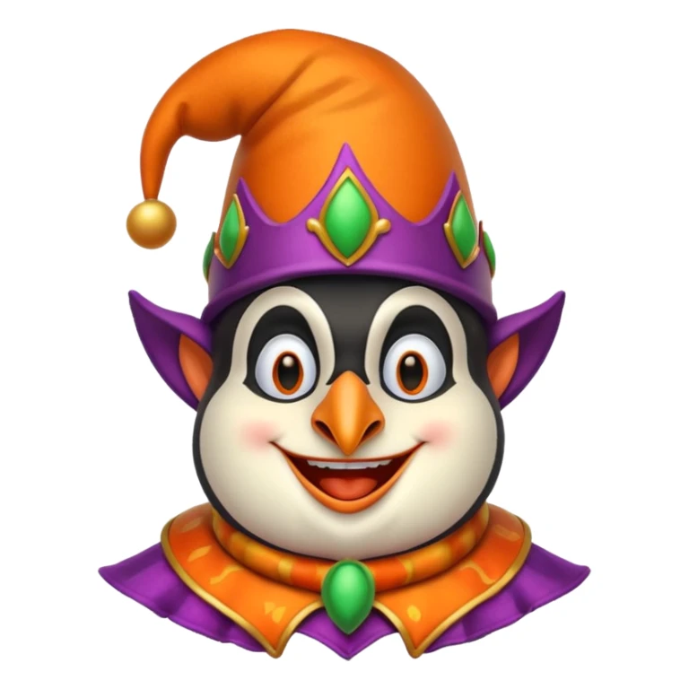 crazy funny colorful penguin jolly joker, medieval, vintage, court jester, mac os icon, orange color sticker
