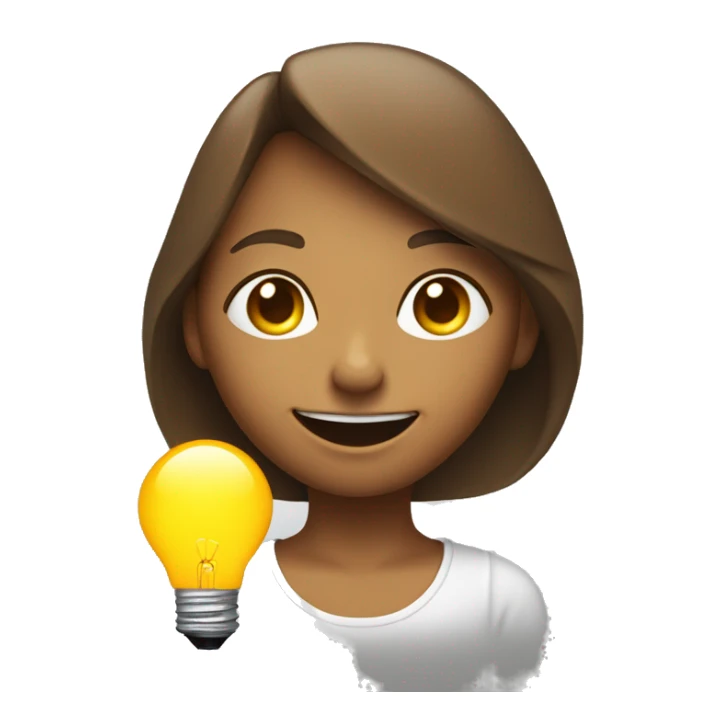 A stylized little woman, smiling enthusiastically. Above his head, a light bulb emits a soft glow. sticker