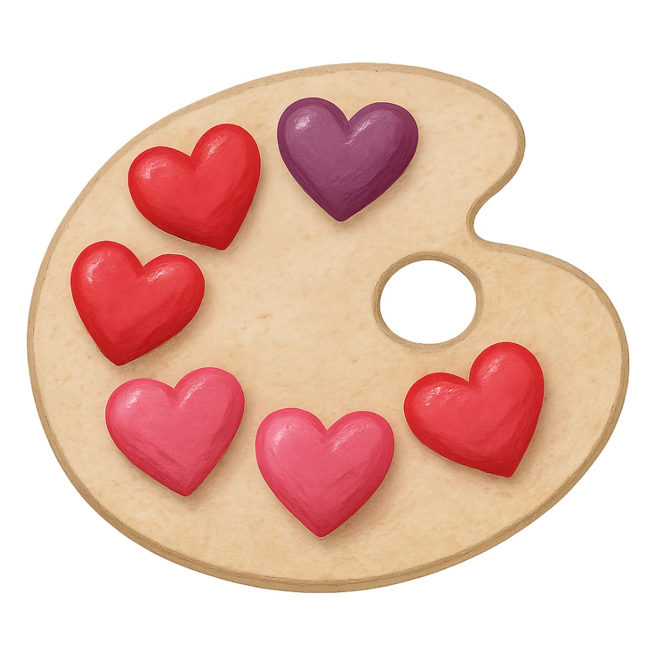 love-themed paint palette with heart-shaped colors sticker