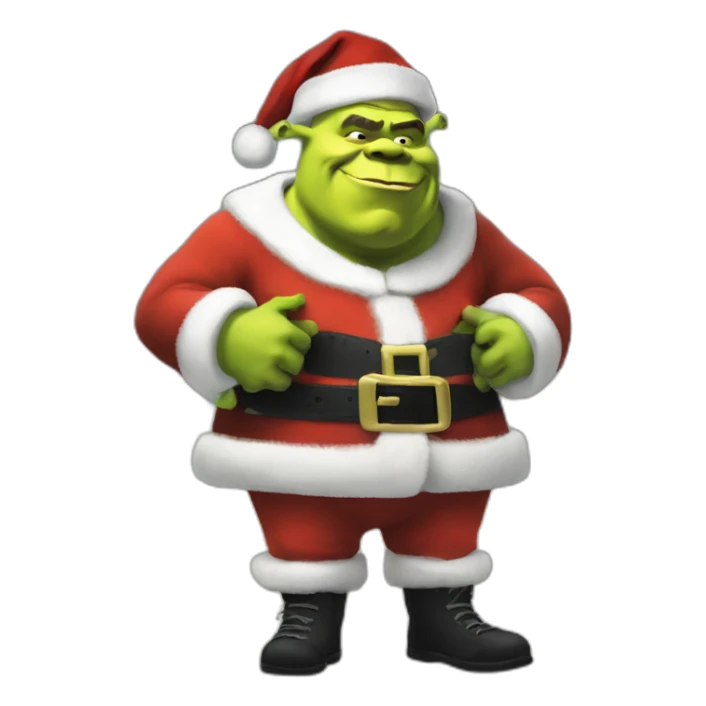 shrek as santa standing-with-black-shoes with ak sticker