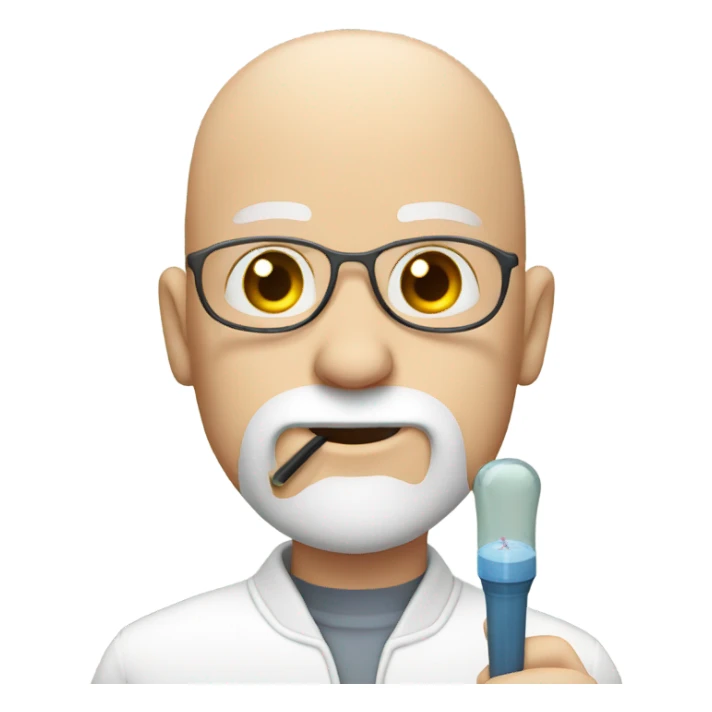 White bald man with beard and thermometer in mouth sticker
