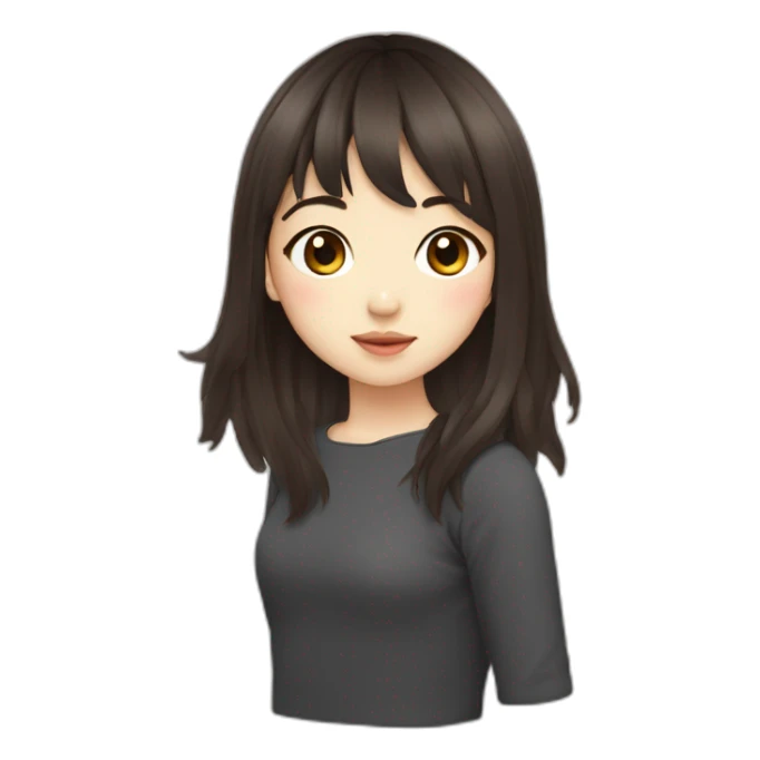 girl with dark brown wavy long hair and bangs himecut asian sticker