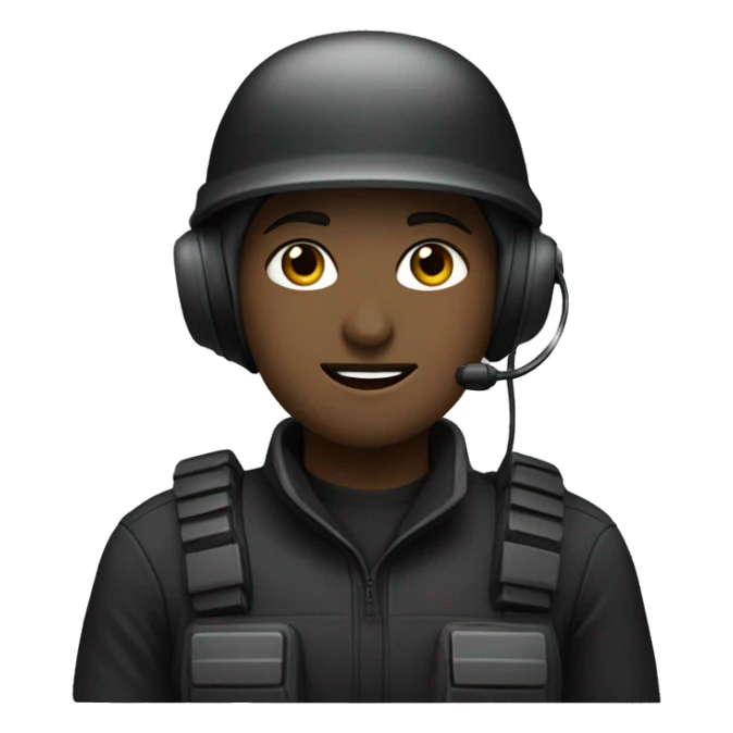 operator dressed in black with a milatary helmet, without glasses, wearing a headset, ready to respond to alerts, preferably female sticker