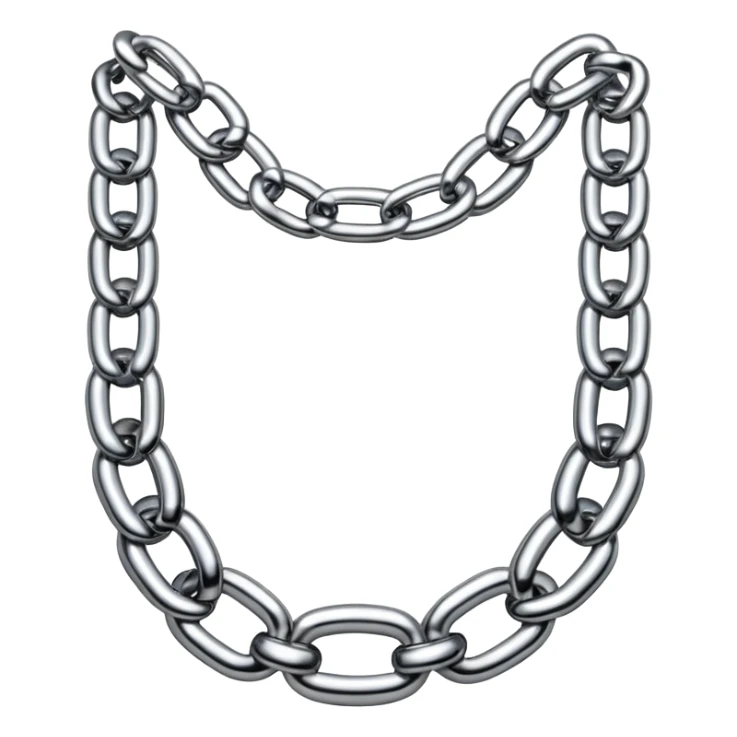 A thick luxury chain emoji made of liquid silver chrome, smooth rounded links, glossy metallic reflections, heavy swag aesthetic, minimalistic iOS emoji style, centered, clean white background sticker