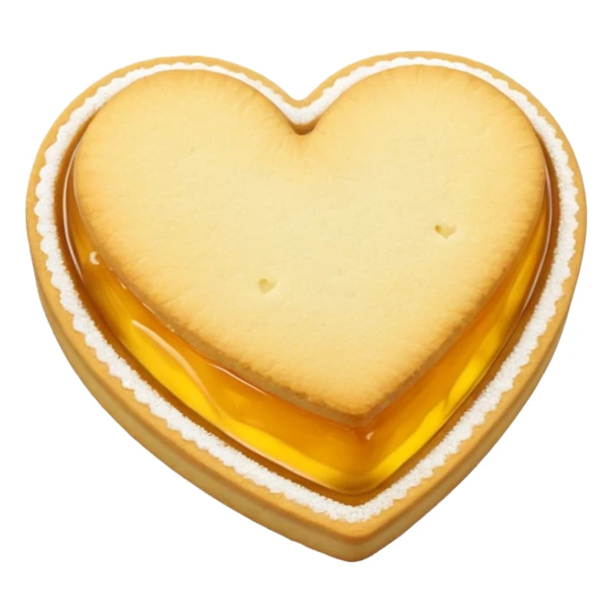 Realistic shortbread cookie in the shape of a heart with yellow pastel jelly middle filling and sprinkled powder sugar on top. sticker