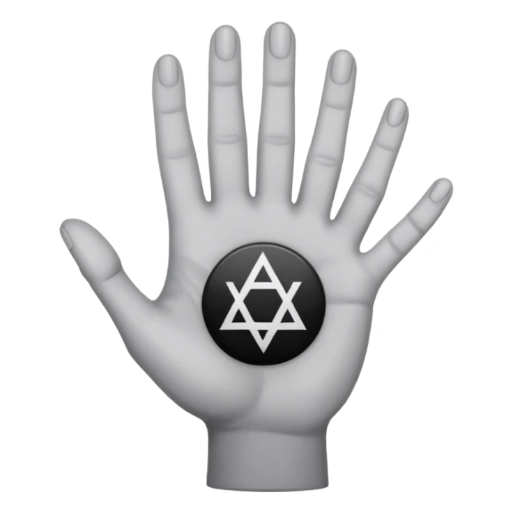 light grey hand with a black occult symbol on the palm sticker