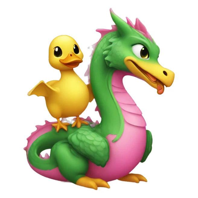 pink and green colored dragon with a baby duck  sticker