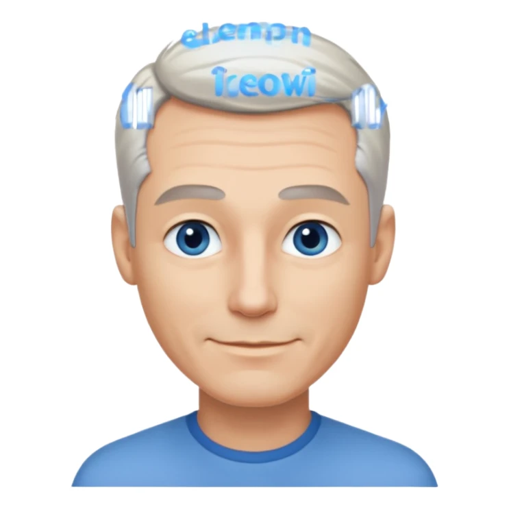 Avatar pic male gray hair blue eyes clean shaven blonde eyebrows high cheekbones sly smile sticker