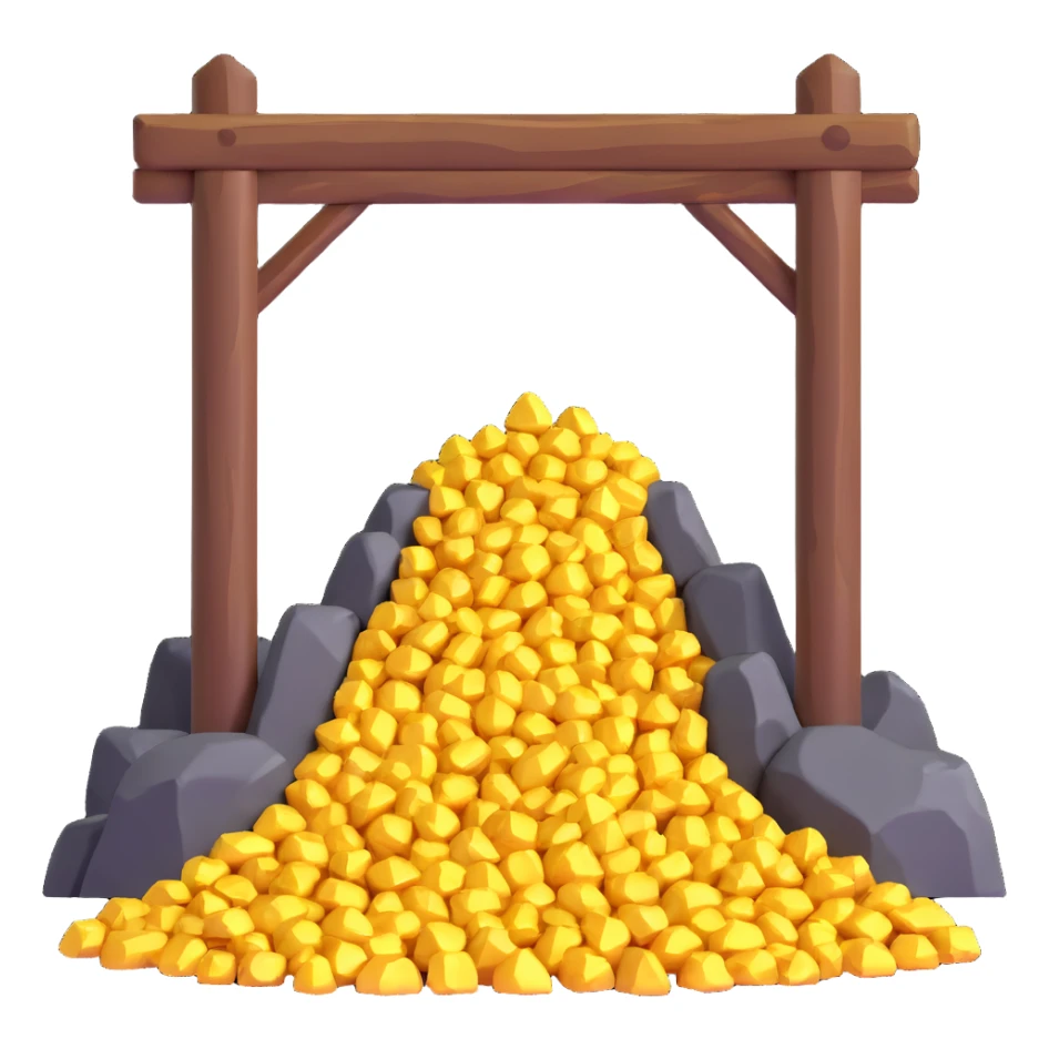 gold mine entrance with wooden beams and gold nuggets sticker