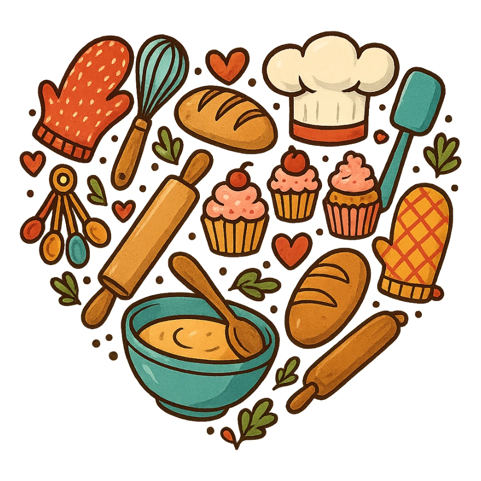 heart with a cooking and baking theme sticker