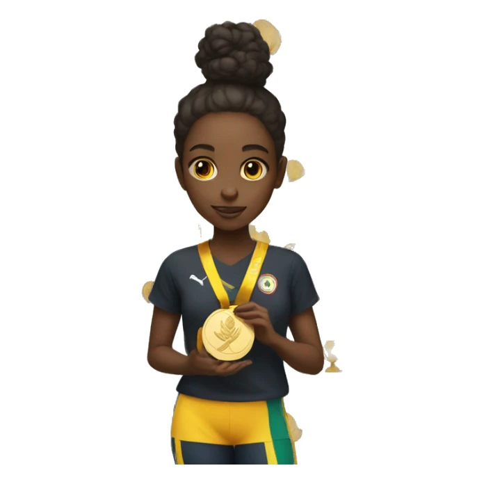 black girl holding a gold medal sticker