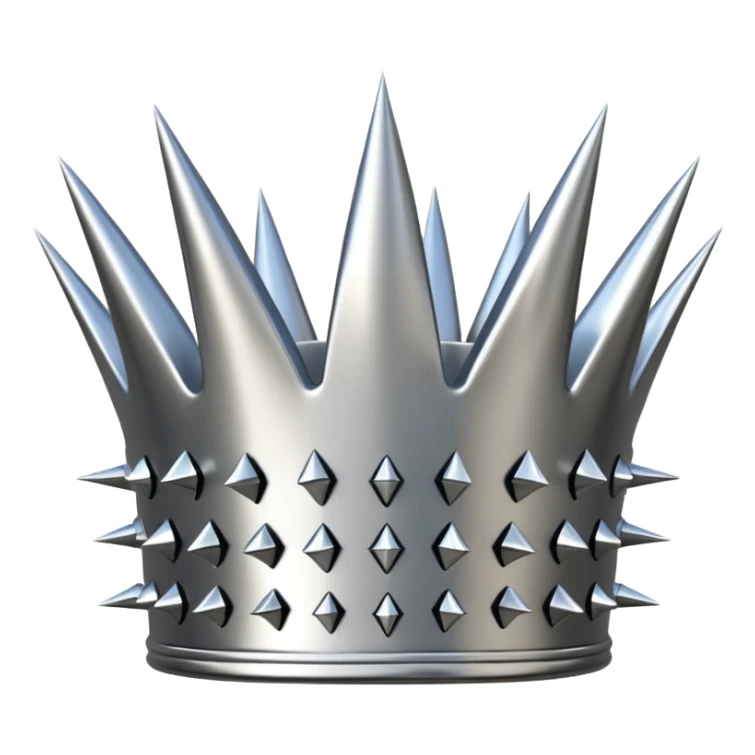 A spiked crown emoji made of silver chrome, sharp yet rounded metallic spikes, glossy reflections, aggressive luxury swag aesthetic, iOS emoji style, centered, clean white background sticker