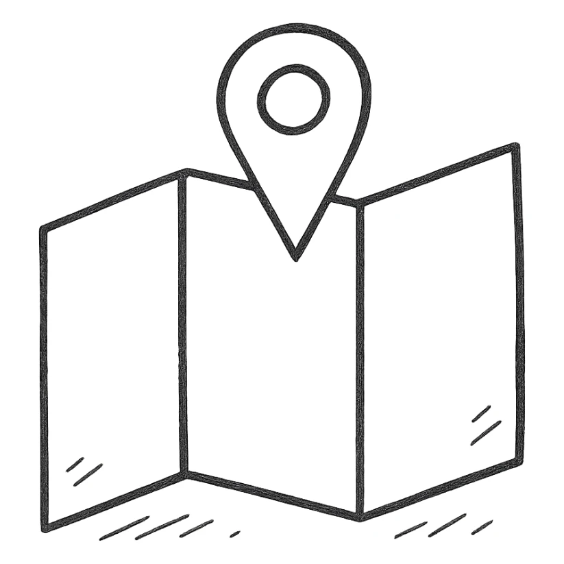 hand drawn outlined map with a pin icon sticker