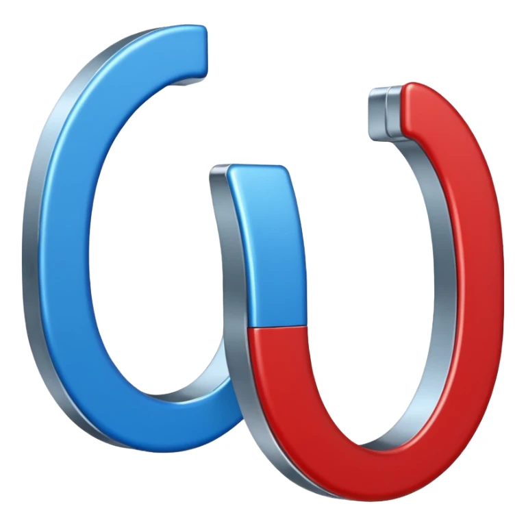 Horseshoe magnet emoji-style, vertical, split in half: left blue with “S”, right red with “N”, clean background.
 sticker