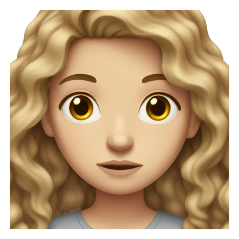 white girl with long brown wavy hair sad sticker