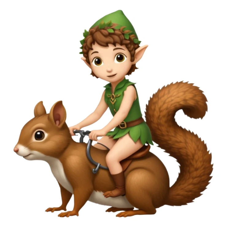tiny forest elf short tight curly brown hair riding squirrel sticker