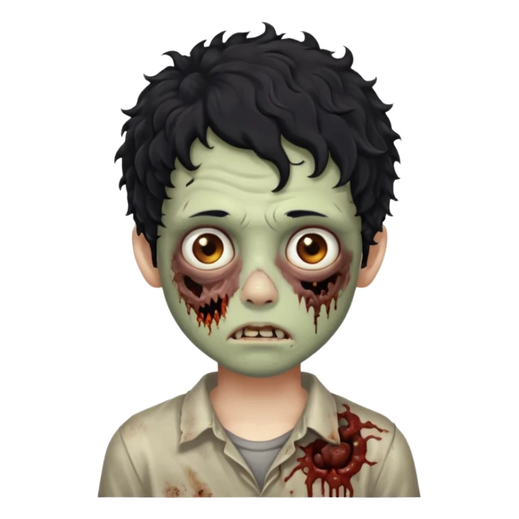 menino com cabelo cacheado e olhos marrons, com aparencia de zumbi sticker
