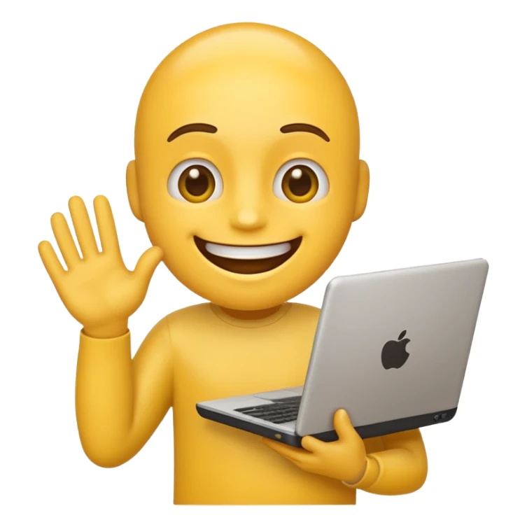 funny emoji with computer in his hands sticker