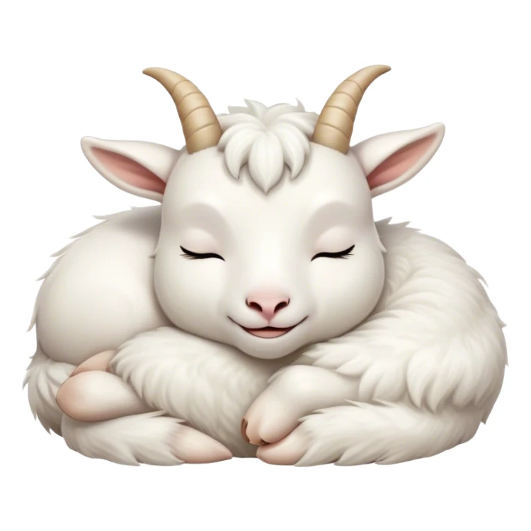 Meme-Worthy Cute Sleeping White Goat Portrait Emoji, Head resting peacefully with a contented smile, showcasing a delightfully sturdy build and a luxuriously soft white fur, eyes shut in a serene, restful nap, Simplified yet hilariously adorable features, highly detailed, glowing with a soft, drowsy light, high shine, relaxed and utterly lovable, stylized with an air of playful laziness, bright and heartwarming, soft glowing outline, capturing the essence of a comically sleepy goat, so meme-worthy it feels like it could instantly become the next viral sensation of adorable slumber! sticker
