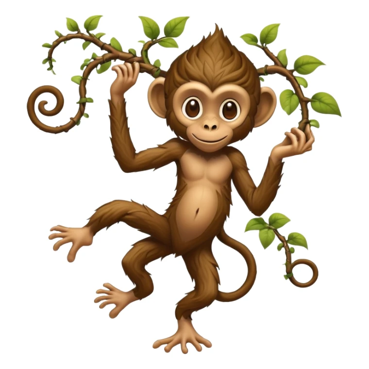 A fantasy creature with bare human feet, twisted vine-like root legs extending upward, and a cheeky monkey face at the top sticker