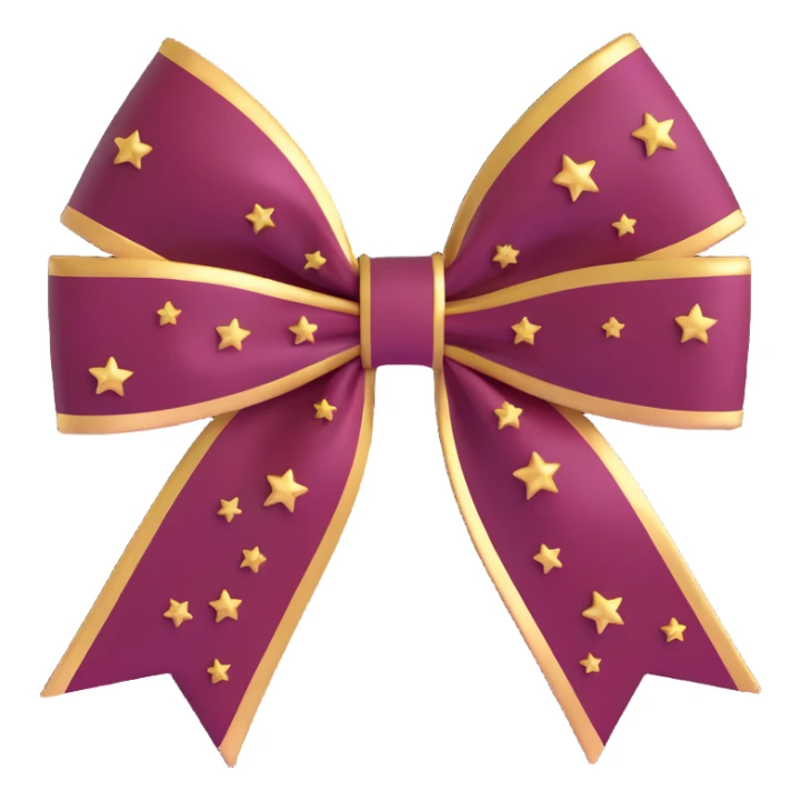 sparkly burgundy bow with gold outline and stars, confetti burst background sticker