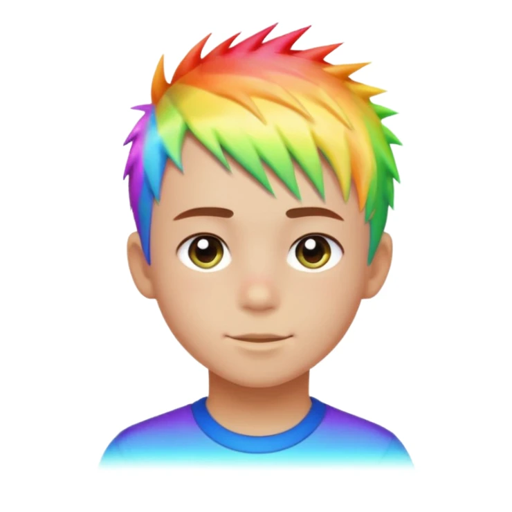 Boy with rainbow streaks — short spiky hair glowing under light. sticker