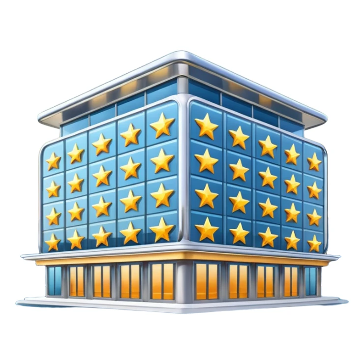 fancy hotel with five stars displayed above the roof sticker