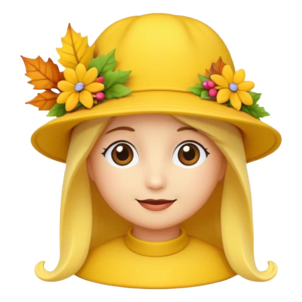 hat with autumn leaves and flowers, 3d emogis sticker