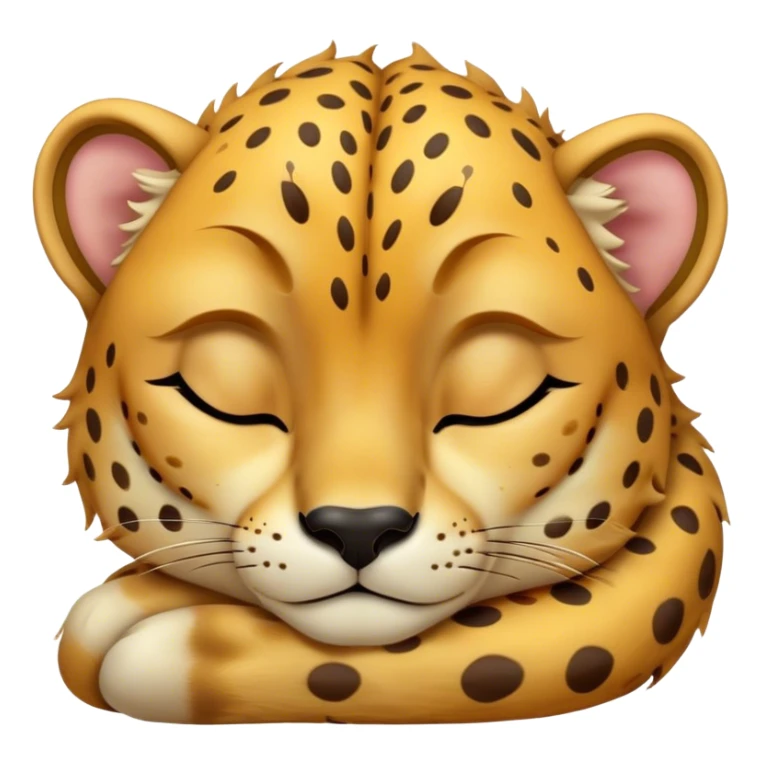 Meme-Worthy Cute Sleeping Cheetah Portrait Emoji, Head resting peacefully with a contented smile, showcasing a lean, muscular build and a luxuriously soft golden spotted Fur, eyes shut in a serene, restful nap, Simplified yet hilariously adorable features, highly detailed, glowing with a soft, drowsy light, high shine, relaxed and utterly lovable, stylized with an air of playful laziness, bright and heartwarming, soft glowing outline, capturing the essence of a comically sleepy cheetah, so meme-worthy it feels like it could instantly become the next viral sensation of adorable slumber! sticker