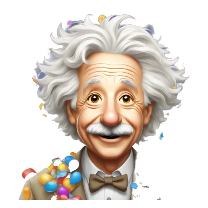 happy albert einstein with lots of colourful confetti and party balloons sticker