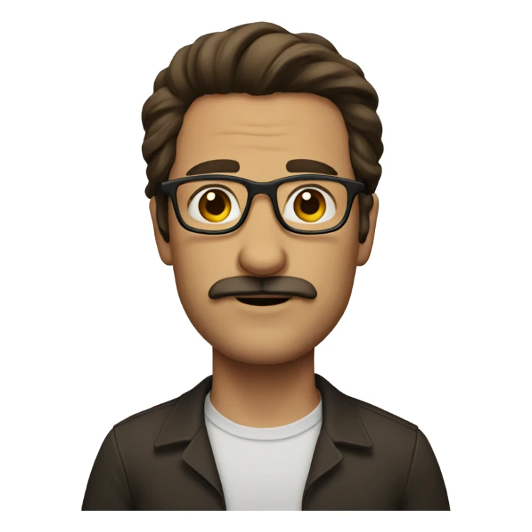 man with glasses and long brown hair and mustache  sticker