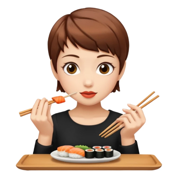 Girl pixiecut Hair Brown eating sushi  sticker
