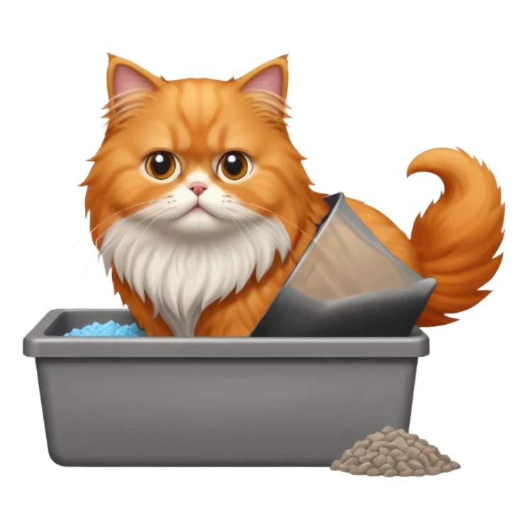 Orange Persian cat pooping in a litter box sticker
