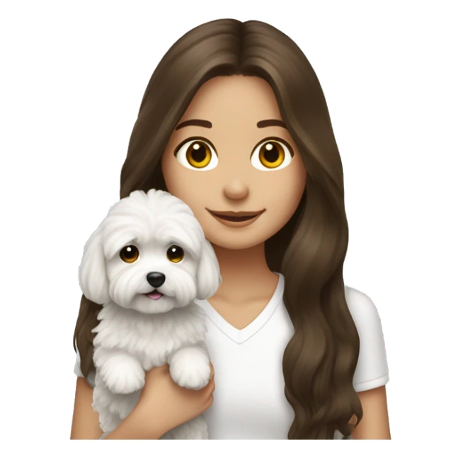 Brunette long haired girl with white maltipoo sticker