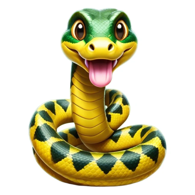 Cinematic Comical Anaconda Portrait Emoji, Head tilted dramatically with an exaggeratedly shocked expression, featuring a robust, patterned body with wide, comically expressive eyes full of humorous disbelief, Simplified yet hilariously expressive features, highly detailed, glowing with a slightly sassy jungle glow, high shine, dramatic yet playful, stylized with an air of quirky reptilian attitude, soft glowing outline, capturing the essence of a meme-worthy anaconda that looks ready to side-eye its way into viral fame! sticker