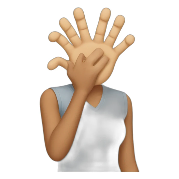 Woman holds up hand with too many fingers sticker