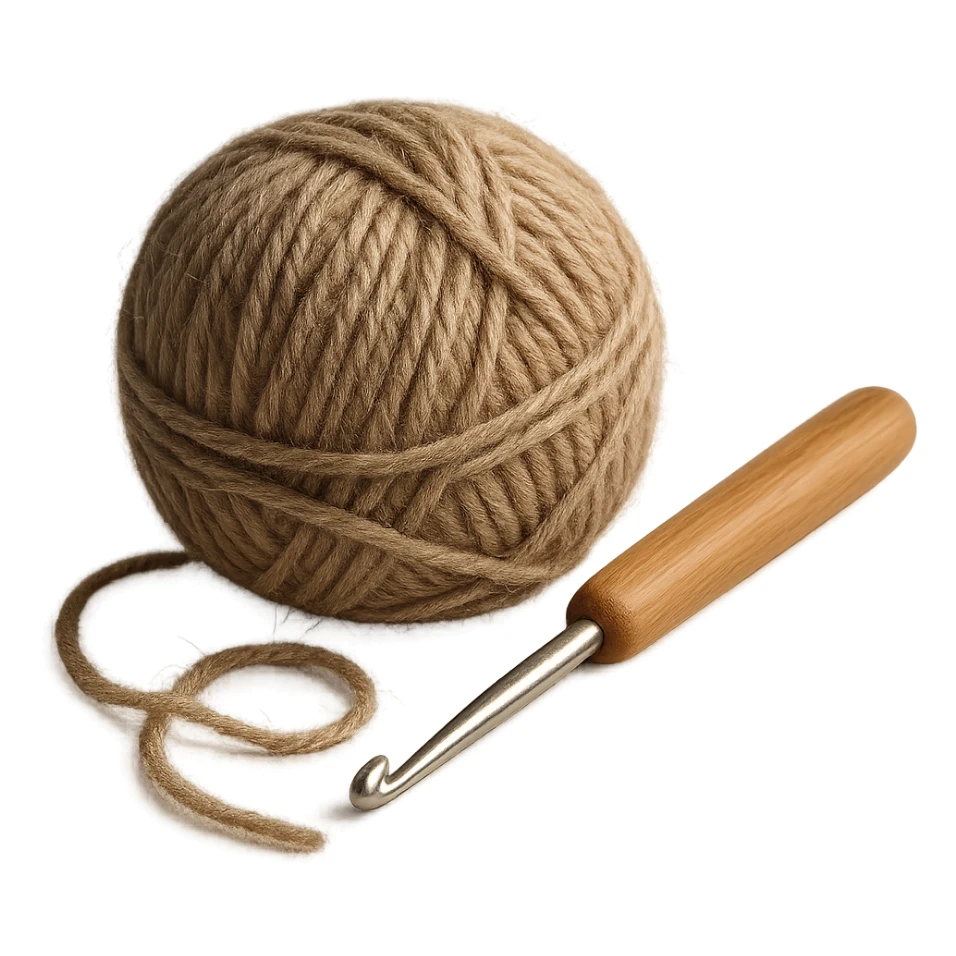 realistic crochet hook with a ball of yarn, natural lighting sticker