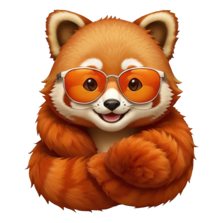A red panda with no eyes, shades on and smiling sticker