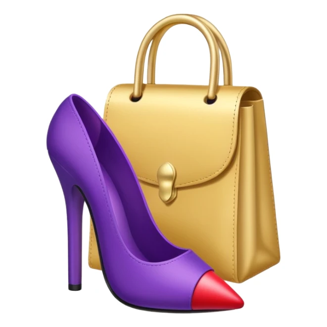 create a single emoji with royal purple heel, lipstick and golden bag sticker