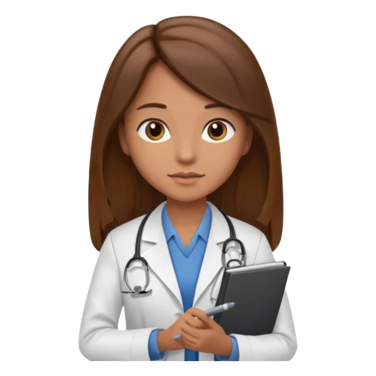 psychiatrist or therapist, mental health professional with notebook dressed like ad doctor with long brown hair  sticker